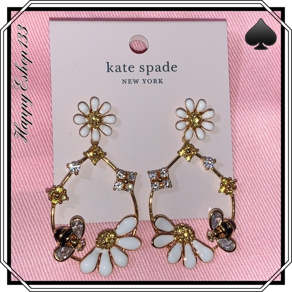 ā ļø š kate spade Bee & Dazzling Daisies Statement Dangle Drop Hood Earrings Gold